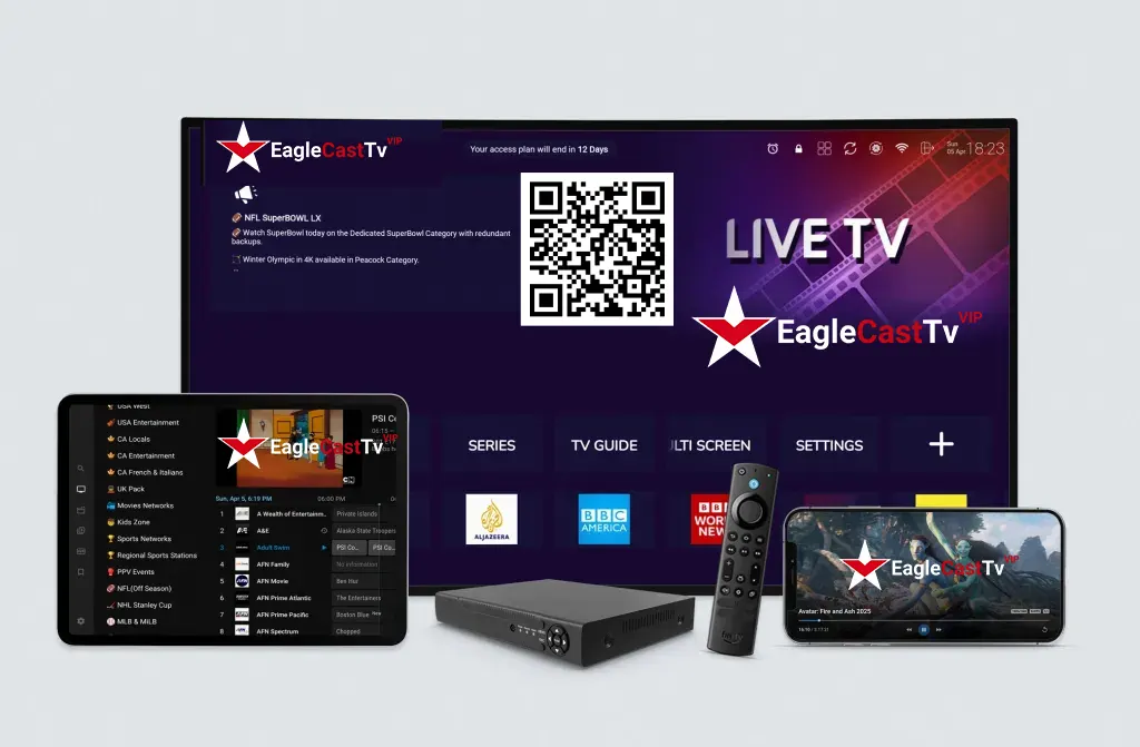 EagleCast TV playing on multiple smart devices